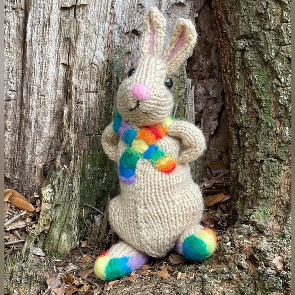Hand crafted knit and needle felted rainbow pride love is love bunny artisan - Picture 3 of 16